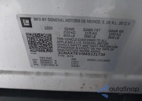 2021 Chevrolet Equinox Awd 2Fl z USA, uszkodzony, nr VIN 3GNAXTEV5MS131730